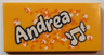 Tile 2 x 4 with 'Andrea' and Music Notes with Wings Pattern