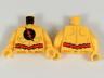 Torso Red Lightning Bolt in Black Circle, Jagged Red Belt Pattern / Bright Light Orange Arms / Bright Light Orange Hands