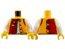 Torso Jacket, Red on Right, Medium Azure Snaps and Hem, Fruit and Chinese Logogram '大' (Big) on Back, White Shirt Pattern / White Arms / Yellow Hands