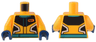 Torso Racing Jacket Black and White Panels, Dark Turquoise Collar and Belt, and Orange Name Tag Pattern / Bright Light Orange Arms / Dark Blue Hands
