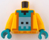Torso Pixelated Hoodie Open, Dark Orange Trim, Dark Turquoise Shirt with Metallic Light Blue Creature, Black Neck Pattern / Bright Light Orange Arms / Dark Turquoise Hands
