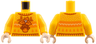 Torso Knit Fair Isle Holiday Sweater with Dark Orange Mandrake in Pot with Leaves, Castle Silhouettes and Christmas Trees Pattern / Bright Light Orange Arms / Light Nougat Hands