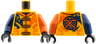 Torso Tang, Gold Clasps, Dark Blue and Reddish Orange Dragons, Ninjago Logogram 'Arin' on Back Pattern / Reddish Orange Arm Left / Dark Blue Arm Right / Black Hands