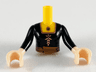 Torso Mini Doll Girl Black Bodice and Copper Flower Pattern, Light Nougat Arms with Hands with Black Sleeves
