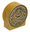 Duplo, Brick 1 x 2 x 2 Round Top, Cut Away Sides with Skull and Crossbones in Laurel Wreath Pattern