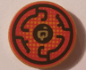 Tile, Round 2 x 2 with Bottom Stud Holder with Black Circular Lines on Red Background Pattern