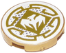 Tile, Round 2 x 2 with Bottom Stud Holder with White Dragon and Gold Decorative Lines Pattern