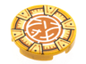 Tile, Round 2 x 2 with Bottom Stud Holder with Gold Frame with 6 Chevrons, Dark Orange and White Core Logo Pattern