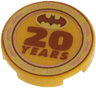 Tile, Round 2 x 2 with Bottom Stud Holder with Copper 'LEGO BATMAN 2006 - 2026', Dark Orange '20 Years', Bat Symbol, Gold and Copper Border Pattern