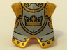 Minifigure Armor Breastplate with Leg Protection with Crown on Light Bluish Gray Background, Black Outlines and Circles Pattern
