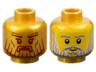 Minifigure, Head Dual Sided Stylized Face with Dark Red Eyebrows, Eyes, Moustache, and Beard / Yellow Face with Black Eyes and Grin Pattern