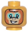 Minifigure, Head Alien Balaclava, Dark Tan and Dark Orange Monkey Face, Dark Turquoise Eye Shadow, Lopsided Open Mouth Smile with Teeth, Black Outline Pattern