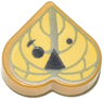 Tile, Round 1 x 1 Heart with Yellow and Olive Green Leaf with Black Eyes and Nose Pattern (The Legend of Zelda Korok Walton Face)
