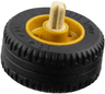 Wheel 18mm D. x 14mm with Pin Hole, Fake Bolts and Shallow Spokes with Black Tire 30.4 x 14 Solid and Tan Technic, Axle 1L with Pin without Friction Ridges with Round Hole (55981 / 58090 / 3749)