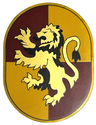 Tile, Round 6 x 8 Oval with Gryffindor Crest with Gold Lion on Dark Red and Bright Light Orange Background Pattern