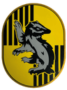 Tile, Round 6 x 8 Oval with Hufflepuff Crest with Badger and Black Stripes on Yellow Background Pattern