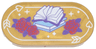 Tile, Round 2 x 4 Oval with Red Roses with Dark Purple Leaves, Medium Blue and Dark Purple Books with White Pages, Arrows with Hearts Pattern