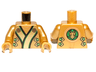 Torso Ninjago Robe with Black, Green, and Gold Trim, Straps, Clasps, Dragon Head in Circle on Back Pattern / Pearl Gold Arms / Pearl Gold Hands
