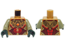 Torso Vest with Dark Red and Gold Armor Elaborate with Scales and Side Panels and Fire Chi Emblem Pattern / Olive Green Arms / Dark Green Hands