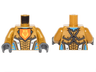 Torso Nexo Knights Armor with Orange Emblem with King Pattern / Pearl Gold Arms / Dark Bluish Gray Hands