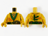 Torso Tunic with Green Hems and Sash, Gold Scale Armor, Dark Orange Dragon and Gold Ninjago Logogram Letter L Pattern / Pearl Gold Arms / Pearl Gold Hands
