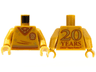 Torso Harry Potter Sweater and Tie, Gryffindor Stripe and Shield, '20 YEARS LEGO Harry Potter' on Back Pattern / Pearl Gold Arms / Pearl Gold Hands