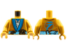 Torso Robe, Dark Azure Hems and Sash, Tan Tunic, Ninjago Logogram Letter N Pattern / Pearl Gold Arms / Pearl Gold Hands