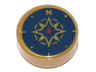 Tile, Round 1 x 1 with Dark Blue Compass Rose and Red Needle Pattern