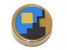 Tile, Round 1 x 1 with Yellow Square on Black and Blue Background Pattern (Minecraft Clock)
