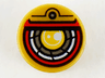 Tile, Round 1 x 1 with Yellow, Silver, White, and Red Robotic Eye Pattern
