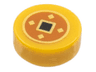Tile, Round 1 x 1 with Black and Gold Squares in Dark Orange Circle Pattern (Chinese Lucky Coin)
