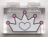 Brick 1 x 2 without Bottom Tube with White Crown with Heart and Dark Pink Ends Pattern