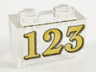 Brick 1 x 2 without Bottom Tube with Gold '123' Pattern