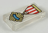 Tile 1 x 2 with Red and White Ribbon, Gold Cross Medal with Dark Azure Stripe Pattern