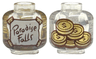 Minifigure, Head without Face with White Label with Reddish Brown 'Paradise Falls' and Tan Tape, Gold Coins on Back Pattern