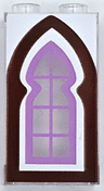 Panel 1 x 2 x 3 with Side Supports - Hollow Studs with Reddish Brown Arched Window with Medium Lavender Lattice on White Background Pattern