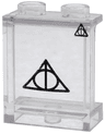 Panel 1 x 2 x 2 with Side Supports - Hollow Studs with Black Triangle, Line, and Circle Symbol Pattern (HP Sign of the Deathly Hallows)