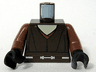Torso SW Jedi Robe over Tan Shirt, Reddish Brown Trim, Belt with Silver Lines and Details Pattern / Reddish Brown Arms / Black Hands