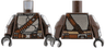 Torso SW Mandalorian Silver Beskar Armor Plates and Reddish Brown Belts Pattern / Dark Brown Arms with Armor and Vambraces with Rocket Launcher and Flamethrower Pattern / Black Hands