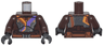 Torso SW Dark Silver Mandalorian Armor Plates with Dark Purple, Orange, and Silver Stripes, Reddish Brown Belt with Buckle and Pouches Pattern / Dark Brown Arms / Black Hands