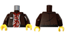 Torso Jacket Open with Black Hem and Silver Zipper over Red Hawaiian Shirt with Flowers and Leaves Pattern / Dark Brown Arms / Yellow Hands