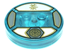 Dimensions Toy Tag 4 x 4 x 2/3 with 2 Studs and Trans-Light Blue Bottom with Gold Lotus Symbol in Dark Bluish Gray Hexagon and Chinese Logogram '茶' (Tea) on White Background Pattern (Sensei Wu)
