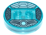 Dimensions Toy Tag 4 x 4 x 2/3 with 2 Studs and Trans-Light Blue Bottom with Medium Blue Circle and Black Armor Panels on Silver Background Pattern (Cyberman)