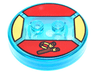 Dimensions Toy Tag 4 x 4 x 2/3 with 2 Studs and Trans-Light Blue Bottom with Reddish Brown Slingshot with Yellow Band on Red Background Pattern (Bart)