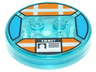Dimensions Toy Tag 4 x 4 x 2/3 with 2 Studs and Trans-Light Blue Bottom with Silver Stripes and White 'EMMET' ID Badge on Orange Background Pattern (Emmet)