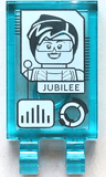 Tile, Modified 2 x 3 with 2 Open O Clips with Screen with Jubilee Minifigure, Bar Chart and Loading Wheel Pattern