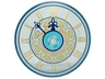 Dish 4 x 4 Inverted (Radar) with Solid Stud with Clock Face Trans Light Blue with Gold Roman Numerals and White Circle with Gold Scrolls Pattern