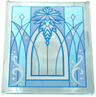 Glass for Window 1 x 6 x 6 Flat Front with Medium Blue, Metallic Light Blue and White Window Frame, Panels, Sparkles, Filigree and Chandelier Pattern