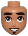 Mini Doll, Head Friends Male Large with Black Thick Eyebrows, Soul Patch and Lips, Reddish Brown Eyes, Open Mouth Smile Pattern