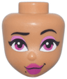 Mini Doll, Head Friends with Black Eyebrows, Left Raised, Single Eyelashes, Magenta Eyes and Lips, Dark Pink Eye Shadow, Beauty Mark, Lopsided Grin Pattern